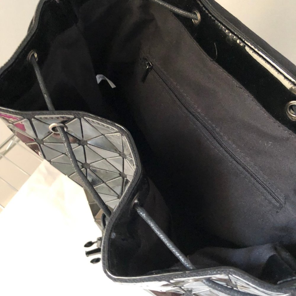 Black Vinyl Geometric Drawstring Backpack - image 2